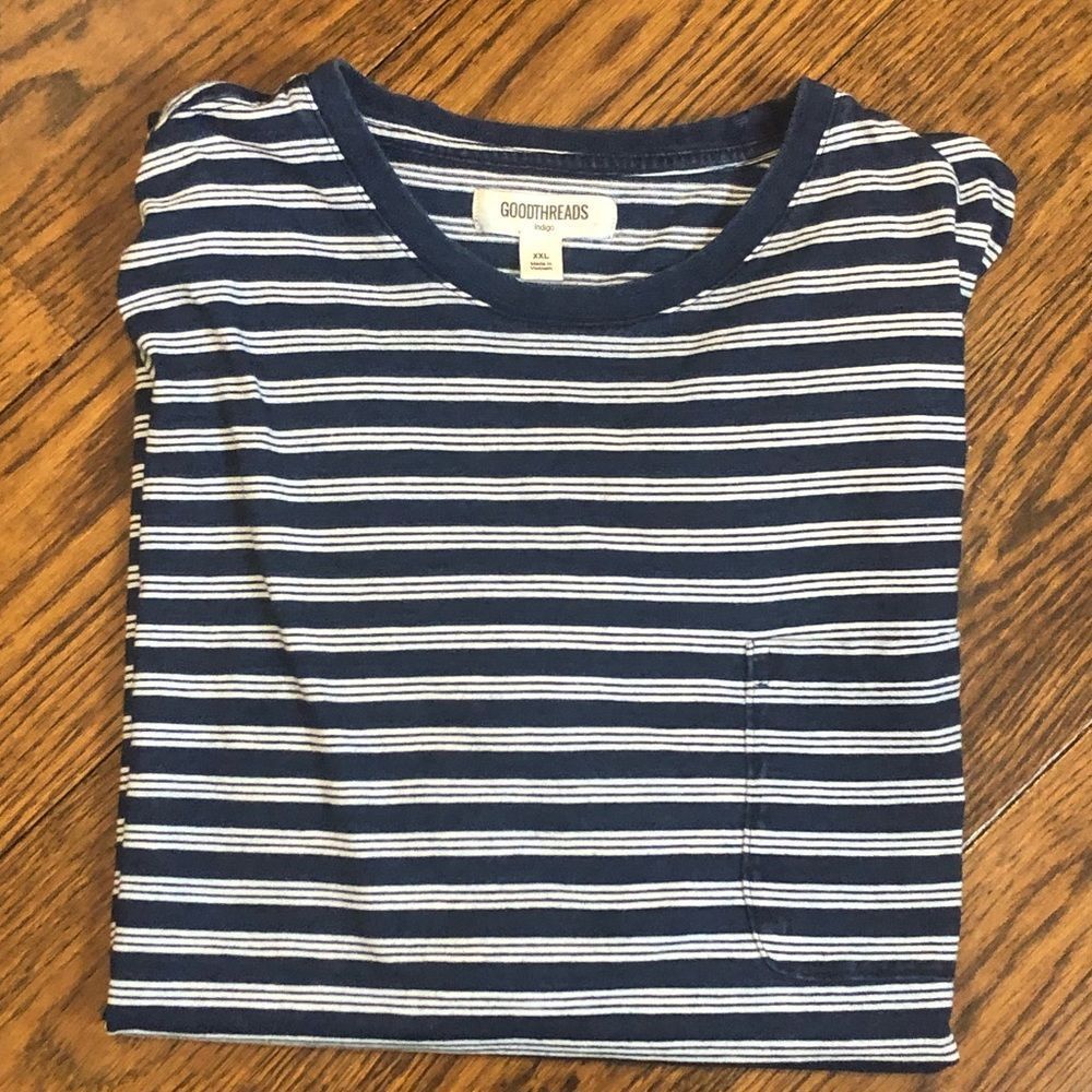 GOODTHREADS Men’s Navy Blue Striped Crewneck Short Sleeve Pocket T Shirt Sz XXL